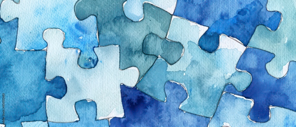 The blue puzzle pieces coming together symbolizing teamwork and collaboration, forming a cohesive pattern towards business success