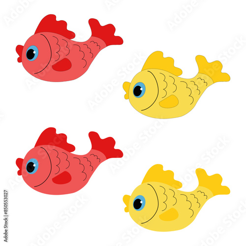 Vector toy crane, yellow fish on a white background