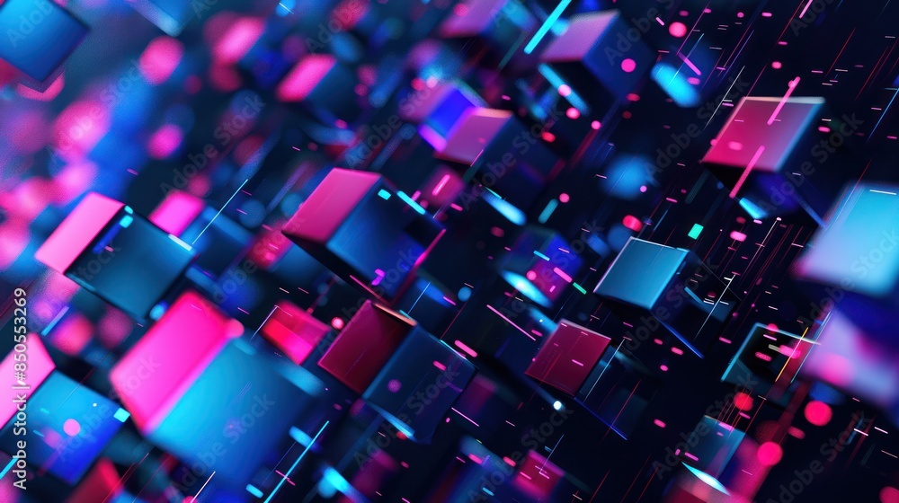 Abstract 3D Background with Neon Cubes and Lines Abstract 3D Background with Neon Cubes and Lines