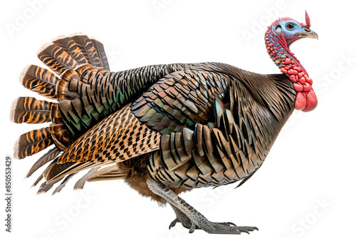 Wild turkey isolated on transparent background. Detailed feathers and vibrant colors. Perfect for Thanksgiving or wildlife-related projects. photo