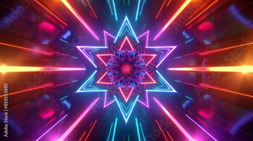 Neon Star Tunnel With Glowing Lines