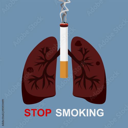 Stop smoking, World no tobacco day. Smoking is harmful to human lung organ.