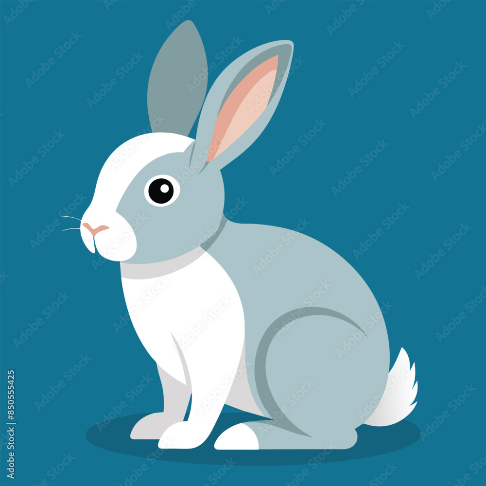 A simple, clean illustration of a rabbit with gray fur and a white patch on its chest, Clean and crisp vector art of a rabbit in a flat, simplistic style A simple, clean illustration of a rabbit with gray fur and a white patch on its chest, Clean and crisp vector art of a rabbit in a flat, simplistic style