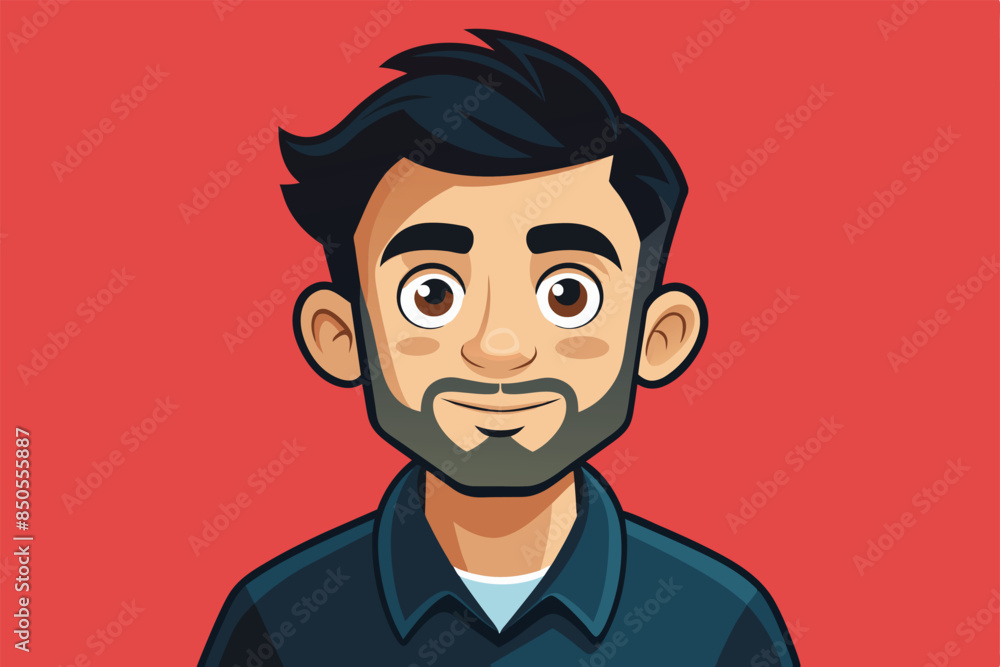 A cartoon illustration of a man with dark hair and a beard, Confirmed Customizable Cartoon Illustration A cartoon illustration of a man with dark hair and a beard, Confirmed Customizable Cartoon Illustration