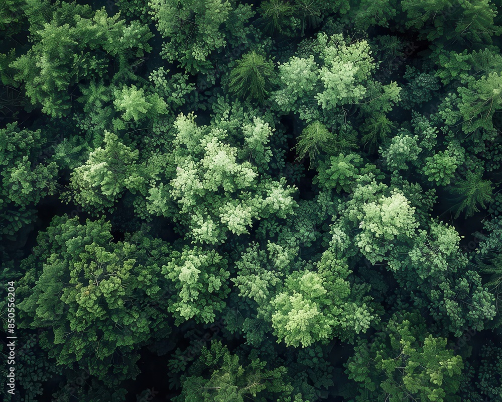 Fototapeta premium Lush green trees in a forest, highlighting the beauty of nature.