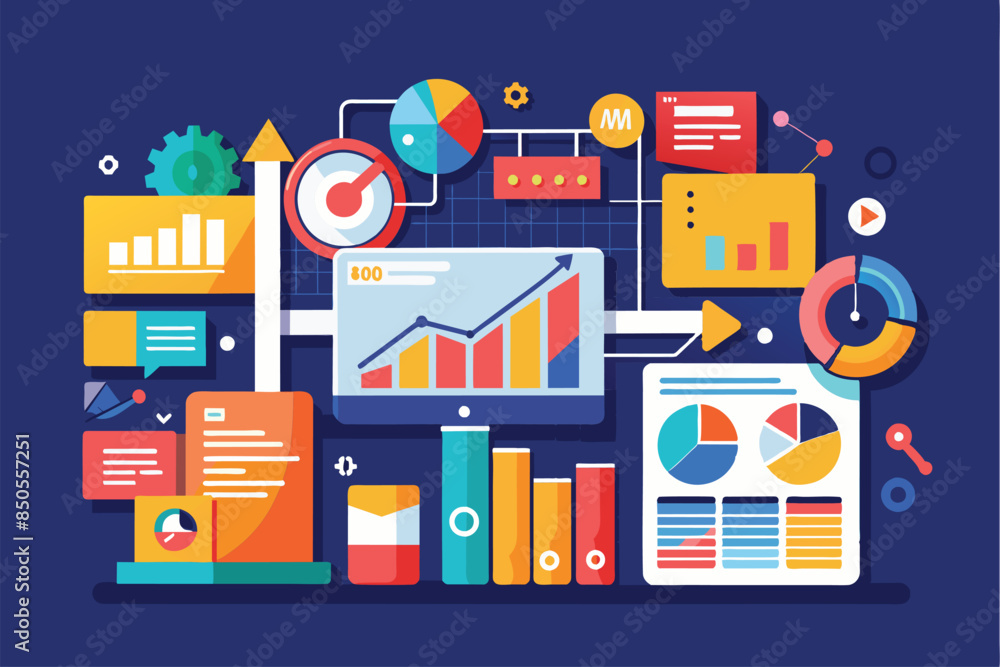 A colorful illustration showing various data trends and insights, Data trends Customizable Disproportionate Illustration A colorful illustration showing various data trends and insights, Data trends Customizable Disproportionate Illustration