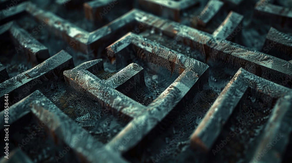 A close-up shot of a mysterious maze in a dark room, great for use in horror or thriller scenarios A close-up shot of a mysterious maze in a dark room, great for use in horror or thriller scenarios