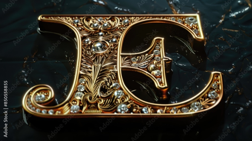 A luxurious gold and diamond brooch featuring the initial letter J, perfect for a touch of elegance on formal attire or as a statement piece in jewelry collections A luxurious gold and diamond brooch featuring the initial letter J, perfect for a touch of elegance on formal attire or as a statement piece in jewelry collections
