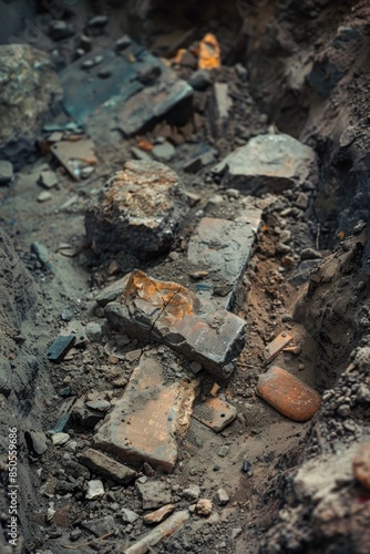 Wallpaper Mural A heap of debris on a dirt surface, suitable for use in scenes with destruction or chaos Torontodigital.ca