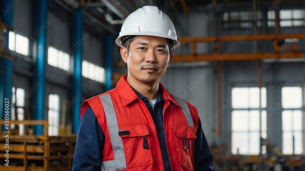 asian maintenance worker in red uniform on the job background asian maintenance worker in red uniform on the job background