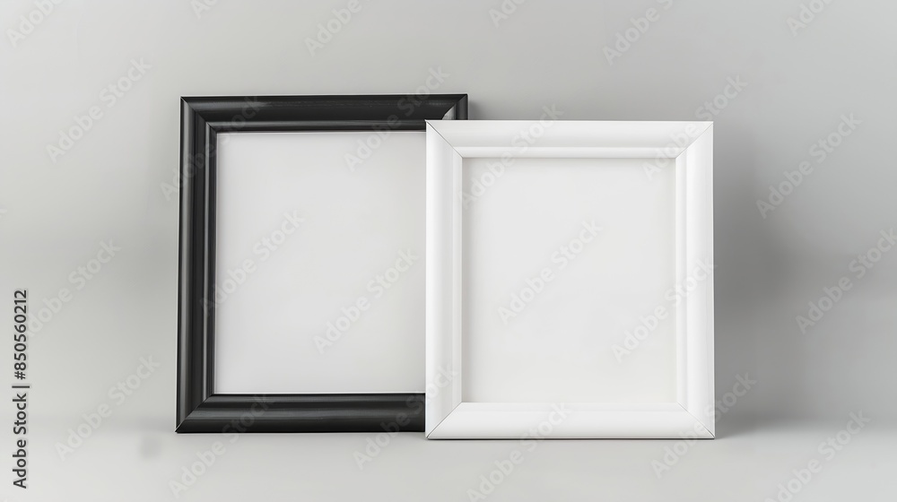 Black wood frame and white picture frame isolated on gray background Object with clipping path : Generative AI Black wood frame and white picture frame isolated on gray background Object with clipping path : Generative AI