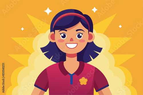 An illustration of a girl smiling with a bright, yellow background, Feeling proud Customizable Semi Flat Illustration