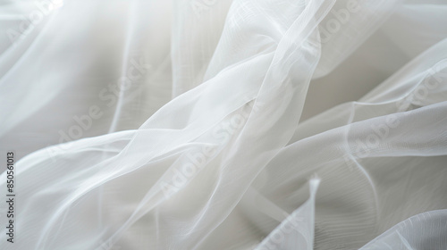 Bridal Tulle Elegance: Sheer White Fabric - Close-Up Texture, Minimal Backdrop - Airy and Delicate Wedding Veil - High-Quality Tulle Detail - Perfect for Bridal Design