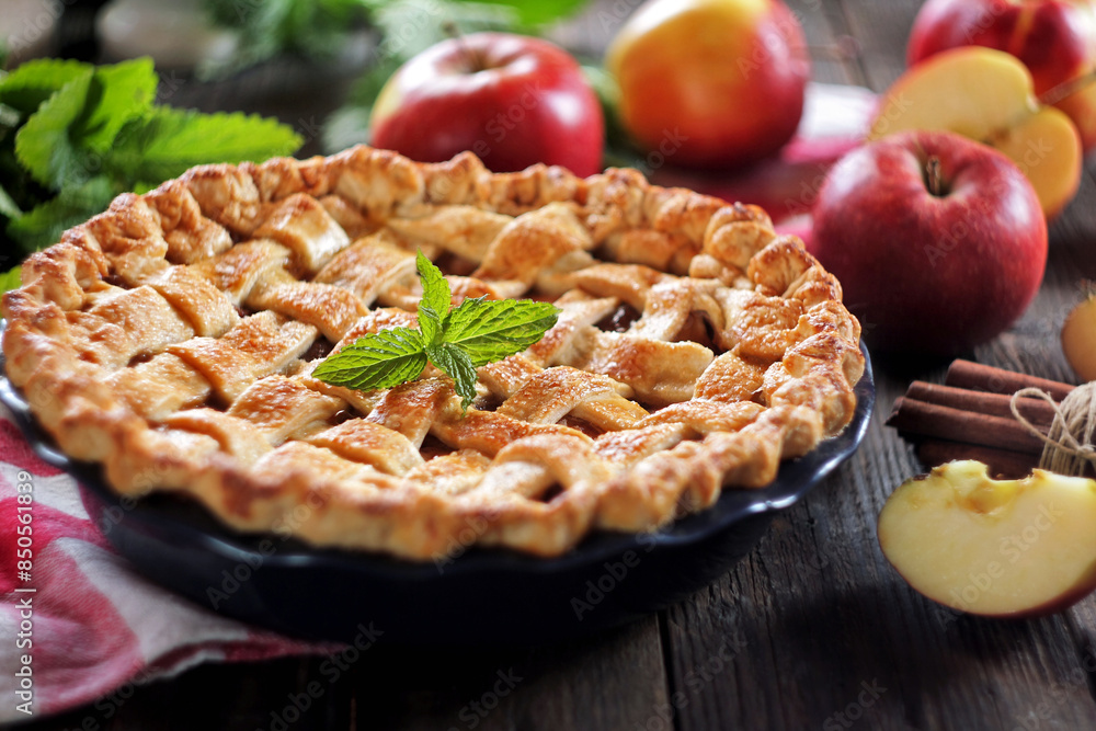 Homemade apple pie with fresh apples. Thanksgiving traditional dessert. Homemade apple pie with fresh apples. Thanksgiving traditional dessert.