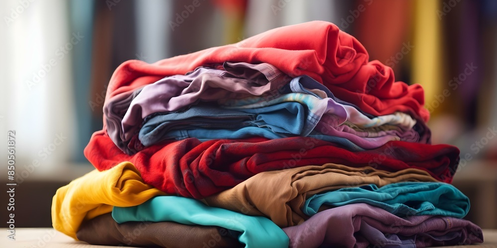 Recycling textile fabric for clothes reduces pollution in the fashion industry. Concept Sustainable fashion, Textile recycling, Pollution reduction, Eco-friendly materials, Clothing industry