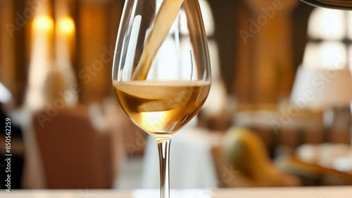 Pouring white wine from a bottle into a glass
 photo
