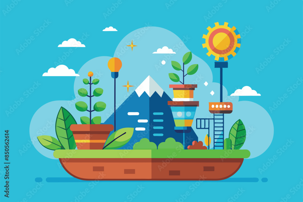 Obraz premium An illustration of a futuristic cityscape with plants growing on a floating island, Growing Customizable Semi Flat Illustration