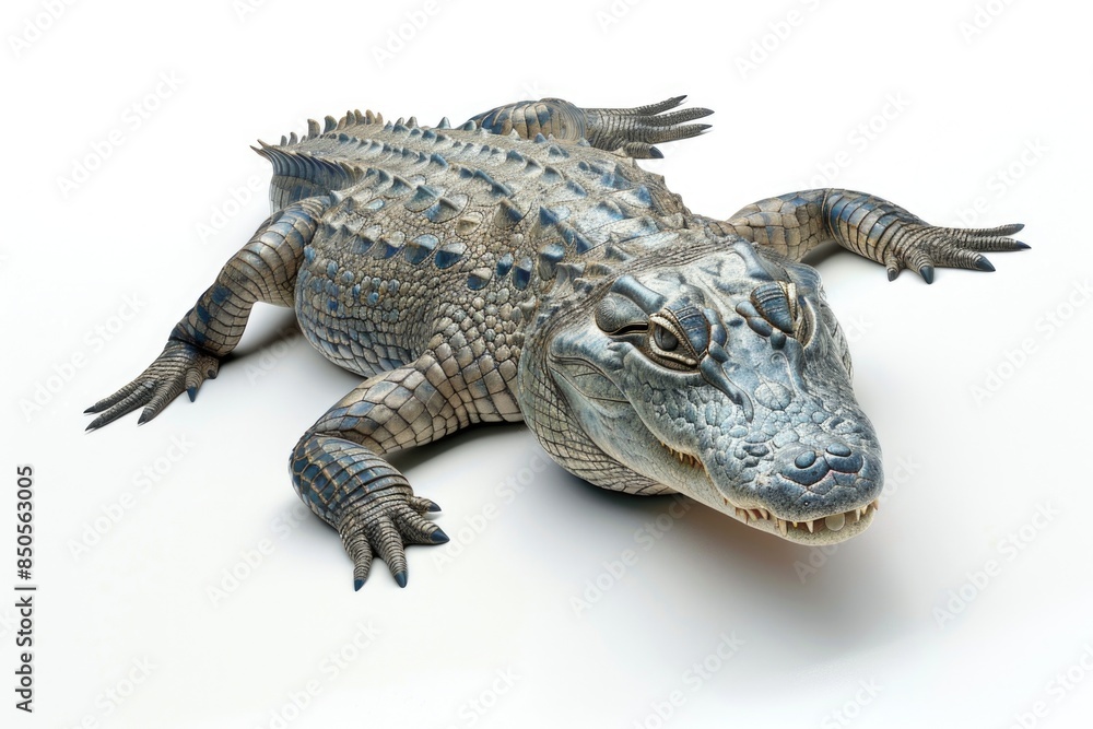 Obraz premium A large alligator lying on a white surface, perhaps in a laboratory or research setting