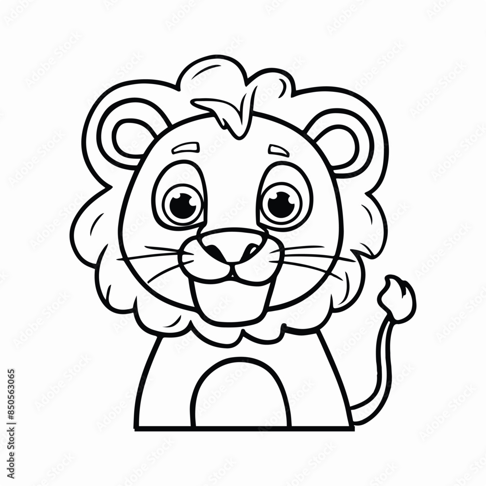 Fototapeta premium Simple vector illustration of Lion drawing colouring activity, Vector illustration of a cute Lion drawing for kids page