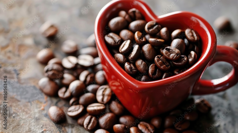 Fototapeta premium A Heart Shaped Cup with Coffee Beans in an Image
