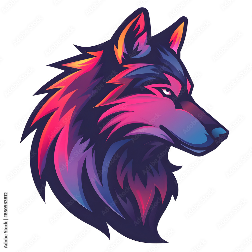 Naklejka premium Esports logo simple wolf,vector style, colourful, on transparent background