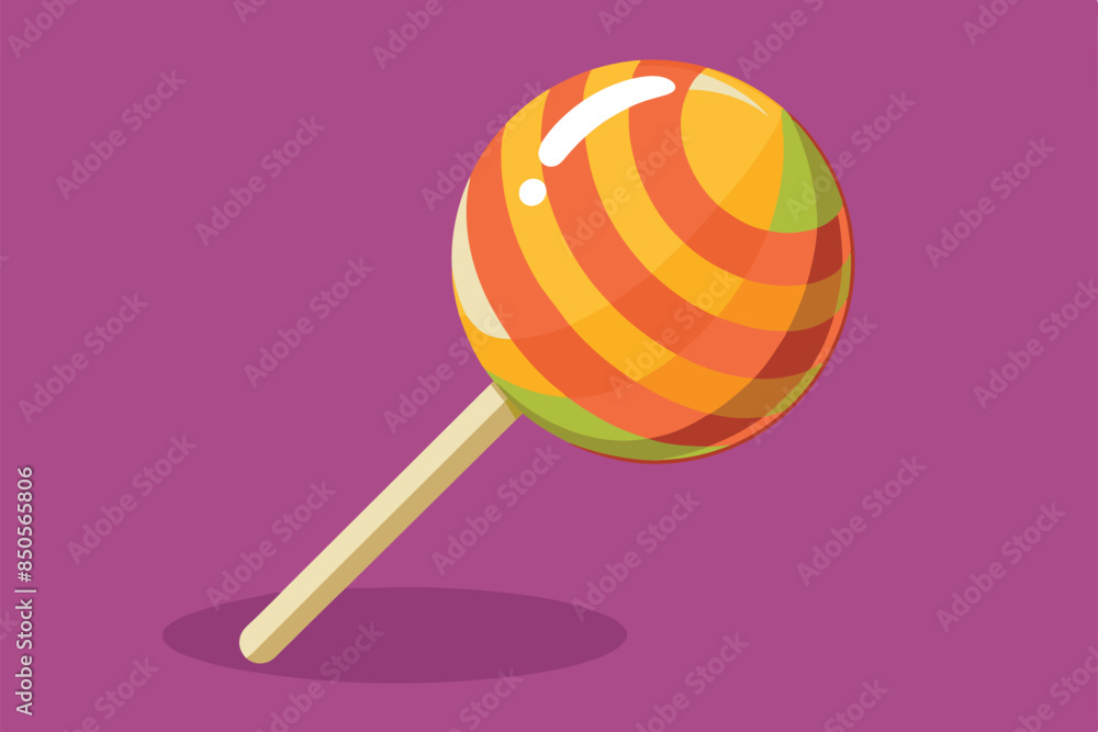 A semi-flat illustration of a colorful lollipop with orange and yellow stripes on a purple background, Lollipop Customizable Semi Flat Illustration A semi-flat illustration of a colorful lollipop with orange and yellow stripes on a purple background, Lollipop Customizable Semi Flat Illustration
