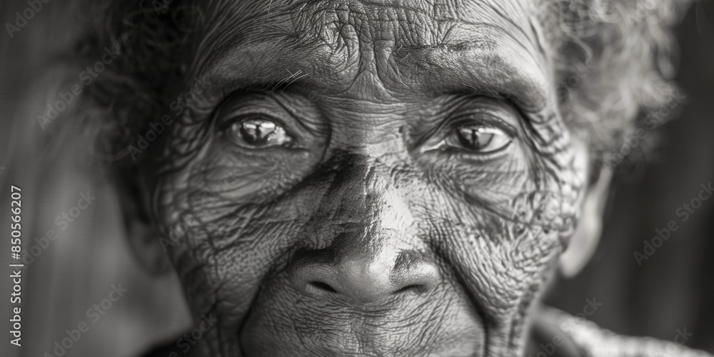 A close-up of an elderly woman's face showing deep wrinkles and age-related skin texture A close-up of an elderly woman's face showing deep wrinkles and age-related skin texture