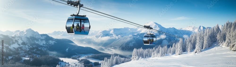 Obraz premium Cable car in the mountains in winter