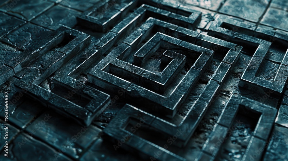 A square maze made out of metal blocks A square maze made out of metal blocks
