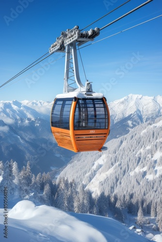 Cable car in the mountains in winter