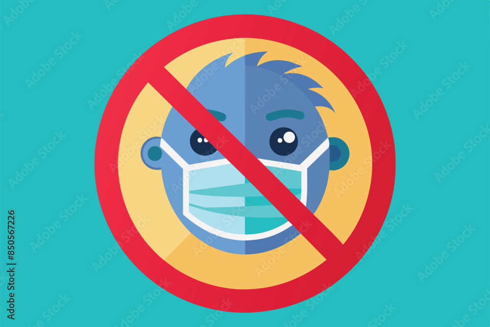 Illustration of a person with a red prohibition sign across their face and a blue face mask, No face mask no entry Customizable Flat Illustration Illustration of a person with a red prohibition sign across their face and a blue face mask, No face mask no entry Customizable Flat Illustration