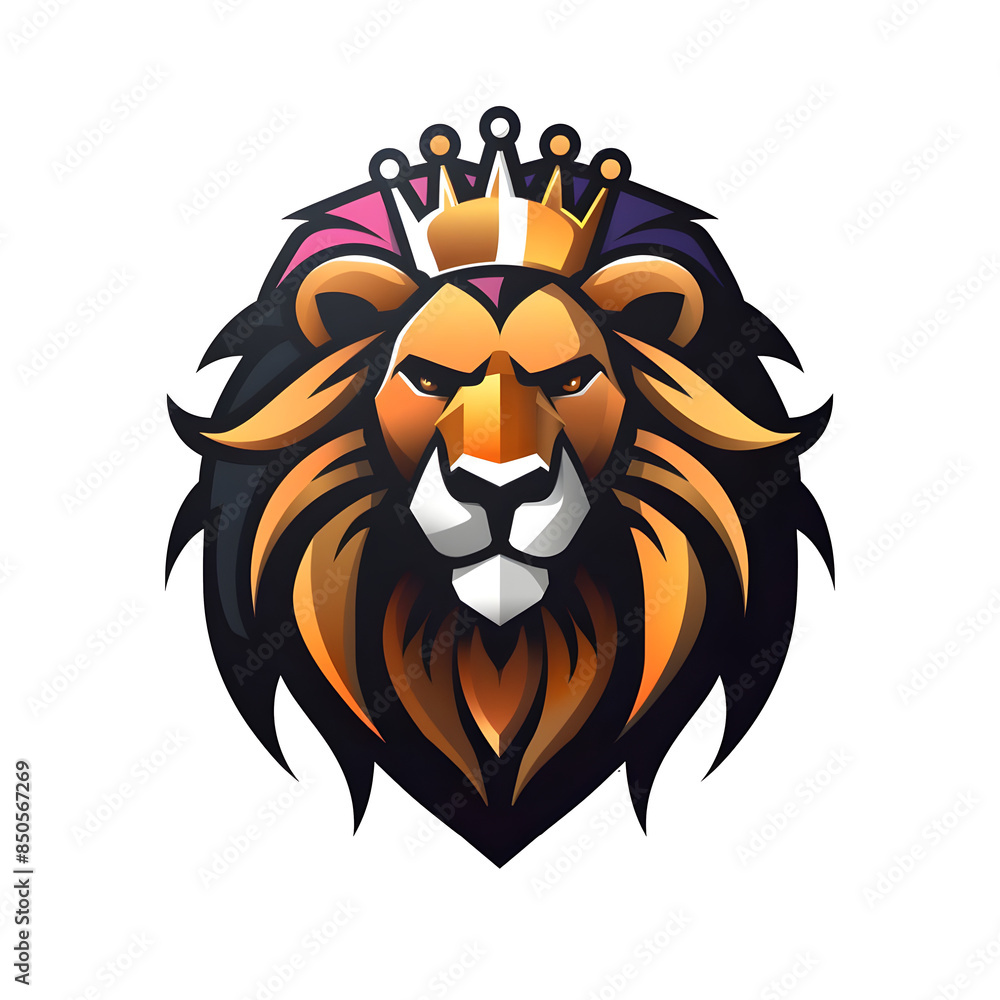 Obraz premium esports logo vector lion king with crown,vector style, bold line, on transparent background