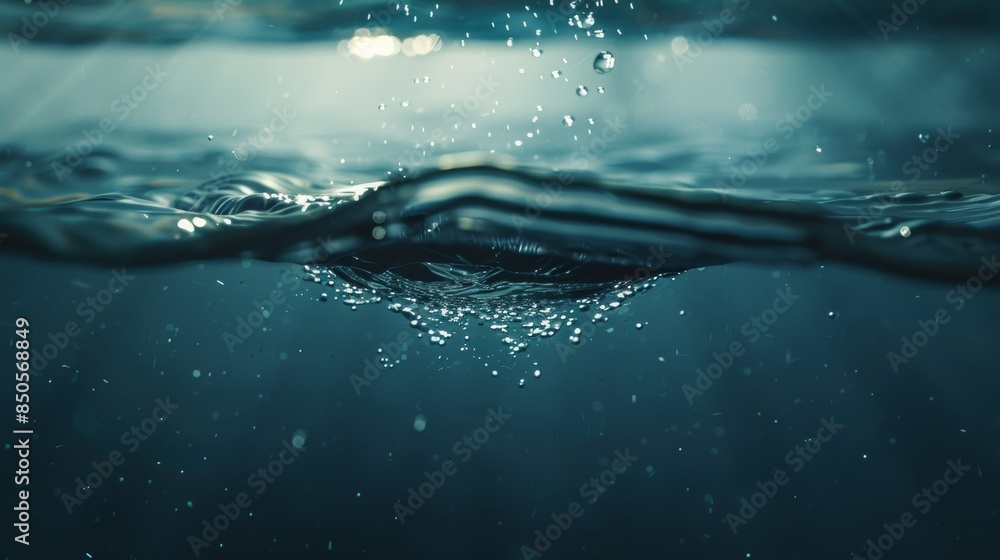 The drop falls below the water surface, it morphs into a small fish diving nose down into the water