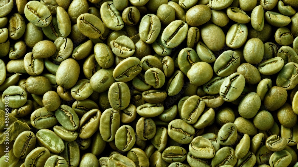 Macro Shot of Raw Green Coffee Beans in a Heap - Ideal for Coffee Production and Organic Agriculture Concepts Macro Shot of Raw Green Coffee Beans in a Heap - Ideal for Coffee Production and Organic Agriculture Concepts