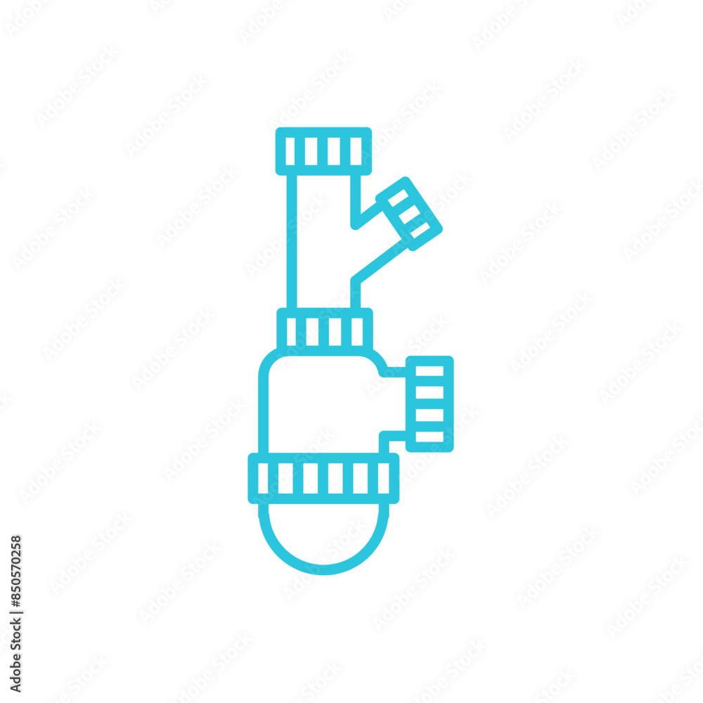 Easy maintenance sink siphon with dishwasher connector. Isolated on white background. From blue icon set. Easy maintenance sink siphon with dishwasher connector. Isolated on white background. From blue icon set.