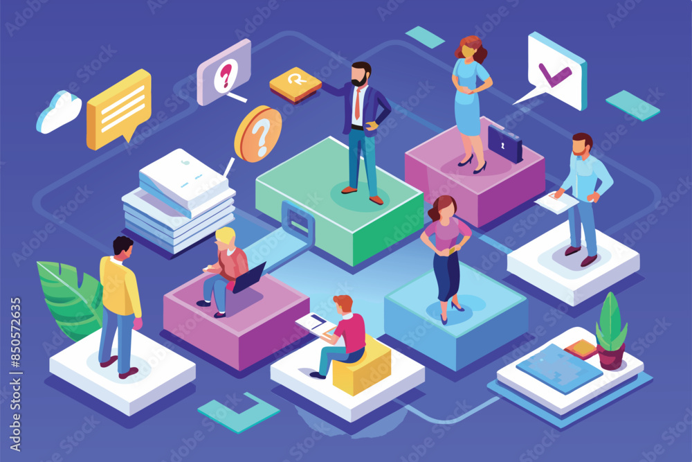 Isometric illustration of a team collaborating on a project, showcasing a diverse group of individuals working together, Selecting team Customizable Isometric Illustration Isometric illustration of a team collaborating on a project, showcasing a diverse group of individuals working together, Selecting team Customizable Isometric Illustration