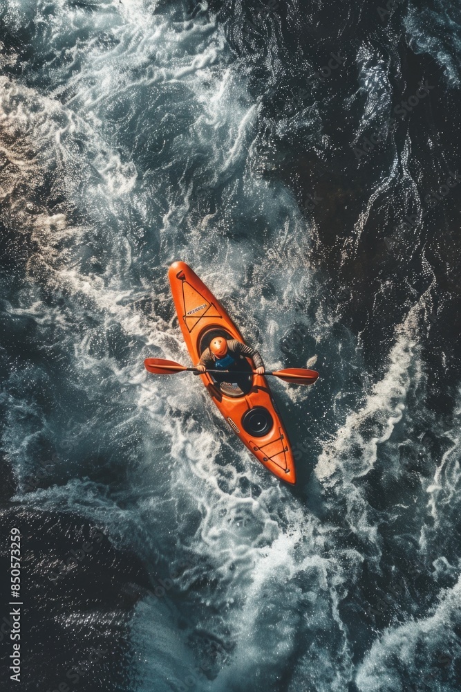A person paddling a kayak in the center of a peaceful lake, with surrounding nature A person paddling a kayak in the center of a peaceful lake, with surrounding nature