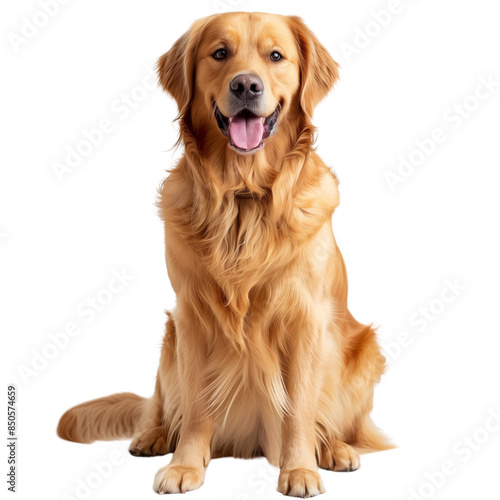 Golden retriever sitting  on the floor on white background
