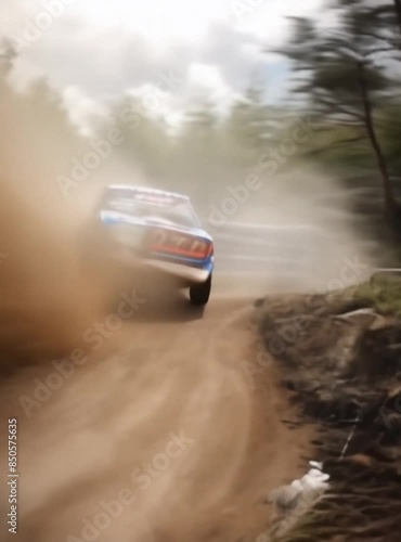 Rally Car Racing on Dirt Road