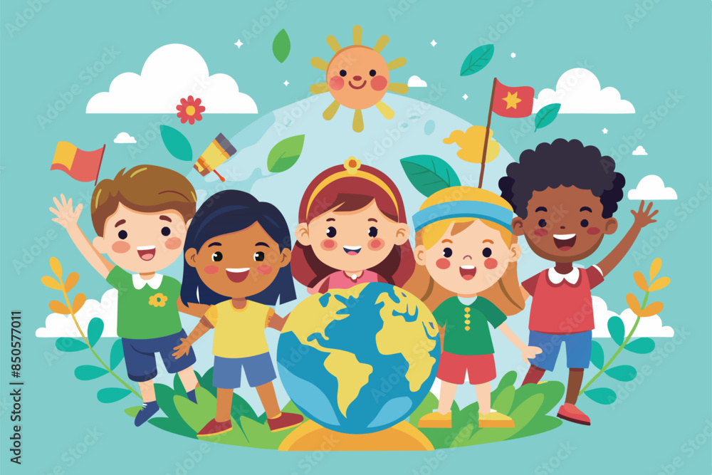 Illustrated image of diverse children celebrating World Childrens Day, World children's day Customizable Semi Flat Illustration Illustrated image of diverse children celebrating World Childrens Day, World children's day Customizable Semi Flat Illustration