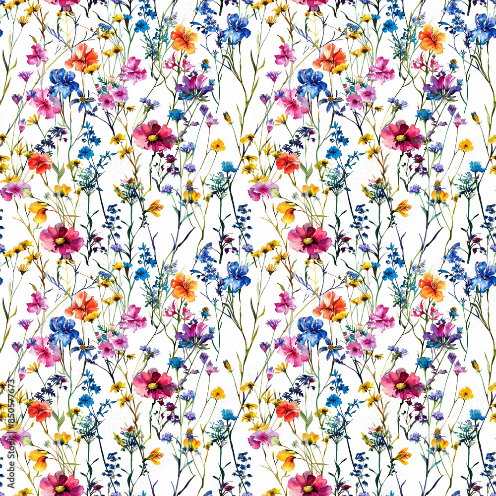 painted wildflower background, repeatable seamless background pattern tile