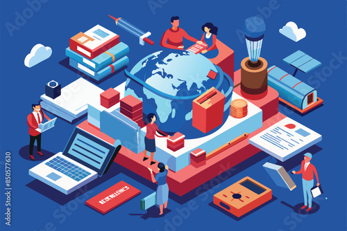 Isometric art shows diverse group promoting press freedom on World Press Freedom Day, World press freedom day Customizable Isometric Illustration