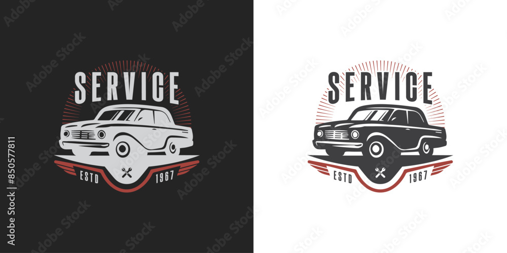 Obraz premium Car repair logo template. Car repairing vector design. Automobile and gear logotype