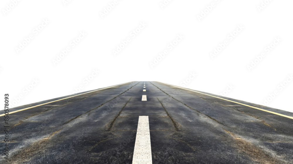 Asphalt road street with white lines isolated on transparent background ...