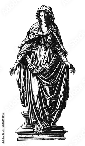 Woodcut illustration of a woman sculpture. Vintage grunge vector design element for artworks, poster, cards, web and collages.