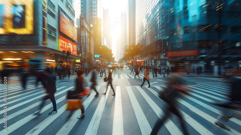 Blurred Crowd of unrecognizable business people walking on Zebra crossing in rush hour working day, blur business and people Blurred Crowd of unrecognizable business people walking on Zebra crossing in rush hour working day, blur business and people