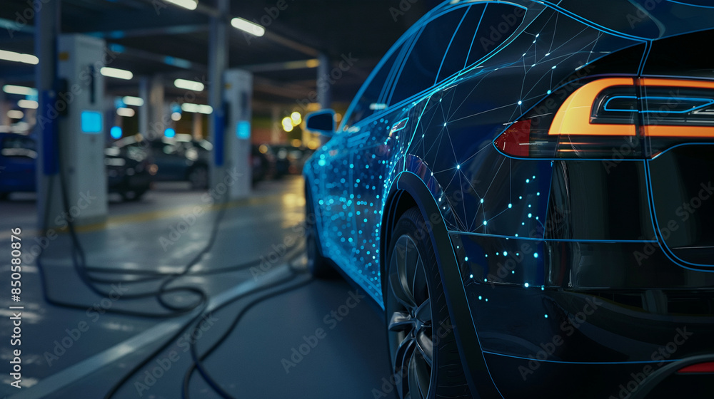 A neural network AI analyzing predictive maintenance data of an EV fleet, displaying diagnostic alerts and recommended service actions in real-time A neural network AI analyzing predictive maintenance data of an EV fleet, displaying diagnostic alerts and recommended service actions in real-time