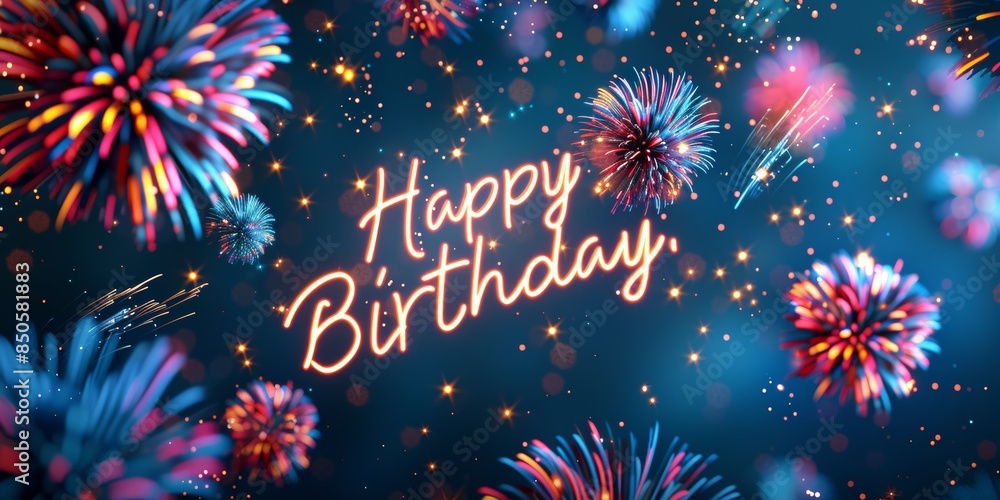 Happy Birthday Fireworks Celebration Graphic Happy Birthday Fireworks Celebration Graphic