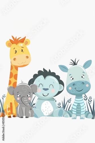 Wallpaper Mural Adorable Safari Animals Cartoon Illustration for Children's Decor Torontodigital.ca