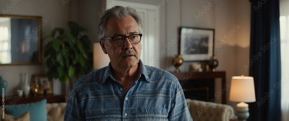 mature guy in home living room background looking confused and disappointed mature guy in home living room background looking confused and disappointed